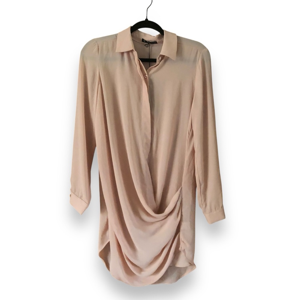 Krisa Draped Button Front Mini Shirt Dress Nude NWT Size XS